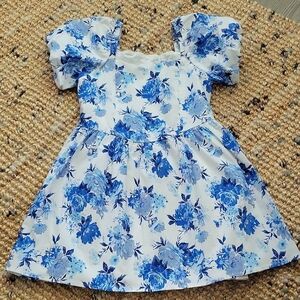 Art Class] Blue and White Puff Fit&Flare A-line Sun Dress